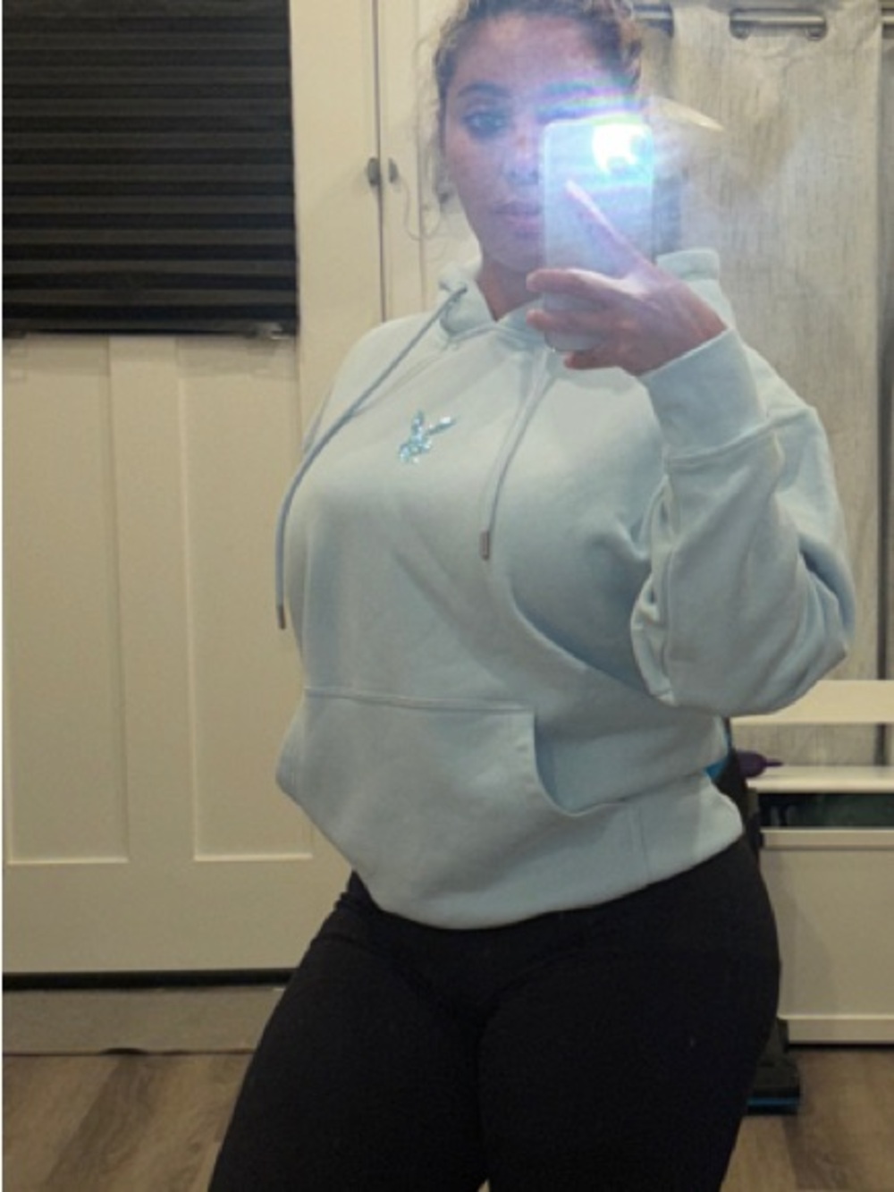 PLAYBOY Pale Blue Pullover Hoodie with rhinestone Bunny